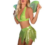 YYDSTYLE Costume da fata Trilli fluo da donna, senza maniche, con reggiseno, minigonna, ali di farfalla, per discoteca, cosplay (verde, L)
