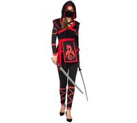 YYDSTYLE Costume da guerriero ninja, da donna, per Halloween, festival, rave, feste di ruolo, pagliaccetto per adulti, con abbigliamento per il viso e fascia in vita (nero rosso, XL)