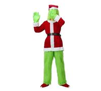 YYDSTYLE Costume da mostro verde per adulti, come il Grinch ha rubato il Natale, set da 7 pezzi, con maschera, per Halloween, Natale, cosplay (verde, L)