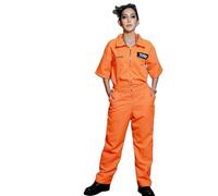YYDSTYLE Costume da prigioniero da donna per Halloween, con cerniera e collo con risvolto, maniche corte, tuta da prigioniero, per cosplay, colore arancione, XL