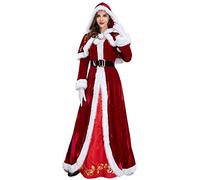 YYDSTYLE Costume da signora Claus da donna, 3 pezzi, vestito da Babbo Natale per adulti, taglie forti, vestito natalizio con mantello e cintura con cappuccio (rosso, L)