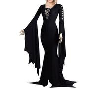 YYDSTYLE Costume da vampiro da donna per Halloween, con aperture e lacci, abito gotico da pavimento, per cosplay, costume di Halloween, con spalle scoperte, vestito per feste (nero, L)