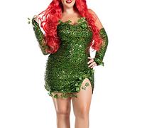 YYDSTYLE Costume deluxe da edera verde, da donna, senza maniche, con foglie finte, vestito con paillettes, set con guanti, set da cattivo velenoso, costume da cattivo velenoso, da donna (verde, XL)