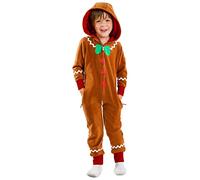 YYDSTYLE Familien-passendes Weihnachts-Lebkuchen-Kostüm, langärmlig, mit Reißverschluss und Kapuze, Overall für Erwachsene, Kinder, Party, Cosplay, Weihnachts-Einteiler (Bambini, 9-10 anni, Brown Kids