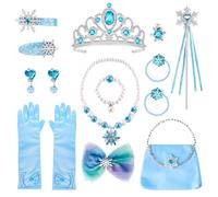 YYDSXK 15 Pezzi Accessori Principessa, Set Gioielli Bambina con Corona, Bacchetta, Collana, Orecchini, Anello, Borsetta e Fermagli per Capelli, Travestimento Ragazze, Regalo Principessa