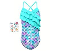 YYDSXK Costume Piscina Bambina, Costume Intero Bambina Sirena, Costume da Bagno Spiaggia Ad Asciugatura Rapida, Costume Mare Bambina Bikini con Volant Piscina, Costume Nuoto con Tatuaggi Temporanei
