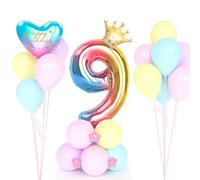 YYDSXK Palloncini Compleanno 9 Anni Arcobaleno, 32 Pollici Foil Palloncino Numero 9, Gigante Numero 9 Compleanno Sfumato Arcobaleno, Feste Decorazioni Compleanno 9 Anno per Bambina