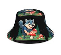 YYHHAOFA Big Bad Wolf Picking funghi stampa riflettente cappello alla pescatora leggero, traspirante, pieghevole, per uomini e donne, nero