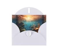 YYHHAOFA - Biglietti di auguri in carta perlescente bianca, 10,2 x 15,2 cm, motivo: paradiso dei pesci, per Natale, compleanno, anniversario di matrimonio e inviti per feste