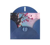 YYHHAOFA - Biglietti di auguri in carta perlescente blu, 10,2 x 15,2 cm, con piccoli fiori rosa, per Natale, compleanno, anniversario di matrimonio e inviti per feste
