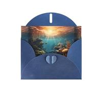 YYHHAOFA - Biglietti di auguri in carta perlescente blu, 10,2 x 15,2 cm, motivo: paradiso dei pesci, per Natale, compleanno, anniversario di matrimonio e inviti per feste