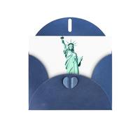 YYHHAOFA - Biglietti di auguri in carta perlescente blu, 10,2 x 15,2 cm, motivo statua della regina liberty, per Natale, compleanno, anniversario di matrimonio e inviti per feste