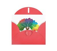 YYHHAOFA - Biglietti di auguri in carta perlescente rossa, 10,2 x 15,2 cm, con foglie cadute colorate come un arcobaleno, biglietti di auguri per Natale, compleanno, anniversario di matrimonio e