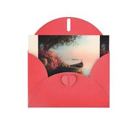 YYHHAOFA - Biglietti di auguri in carta perlescente rossa, 10,2 x 15,2 cm, motivo: piccola barca sulla riva del lago, per Natale, compleanno, anniversario di matrimonio e inviti per feste