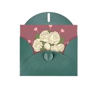 YYHHAOFA Biglietto d'auguri verde scuro con immagine di rosa bianca dell'amore per Natale, compleanno dei bambini, San Valentino e invito a una festa