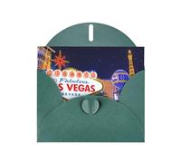 YYHHAOFA Biglietto di auguri verde scuro con immagine della città notturna di Las Vegas, 10,2 x 15,2 cm, per Natale, compleanni dei bambini, San Valentino, anniversari di matrimonio e inviti per feste