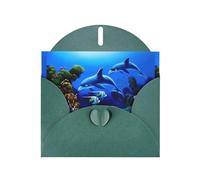 YYHHAOFA Biglietto di auguri verde scuro con immagine di delfini sottomarini, 10,2 x 15,2 cm, per Natale, compleanni dei bambini, San Valentino, anniversari di matrimonio e inviti per feste