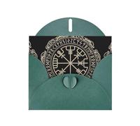 YYHHAOFA Biglietto di auguri verde scuro dal design magico con rune norrene, immagine bussola 10,2 x 15,2 cm, per Natale, compleanni dei bambini, San Valentino, anniversari di matrimonio e inviti per