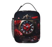 YYHHAOFA Borsa termica portatile per il pranzo, motivo: piccolo fiore rosso nell'orologio, riutilizzabile, durevole, per uomini e donne, facile da trasportare