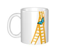 YYHHAOFA Butterfly on the ladde Prints, tazza in ceramica per cappuccino, latte, cereali, yogurt, latte, bevande calde o fredde forno a microonde