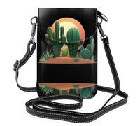 YYHHAOFA Cactus prima della borsa del telefono di vibrazione della borsa di cuoio delle piccole donne del modello del tramonto, impermeabile e durevole