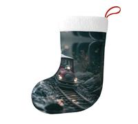 Yyhhaofa Calzini natalizi stampati su entrambi i lati con piccolo treno sui binari per decorazioni interne di grande capacità per feste di vacanza