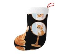 Yyhhaofa Calzini natalizi stampati su entrambi i lati con un bellissimo gattino che guarda nello specchio per decorazioni interne per feste di grande capacità