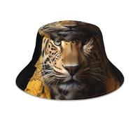 YYHHAOFA Cappello alla pescatora riflettente con stampa leopardata in una giacca di pelle, leggero, traspirante, pieghevole, per uomini e donne, nero