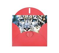 YYHHAOFA Cartolina d'auguri rossa con immagine di leopardo delle nevi per Natale, compleanno dei bambini, San Valentino e invito per feste