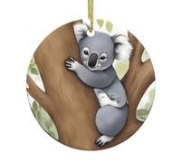 YYHHAOFA Ciondolo rotondo in ceramica con immagine di koala che abbraccia l'albero di Natale, 7,4 cm, dotato di una resistente corda metallica dorata per appenderlo facilmente agli alberi di Natale