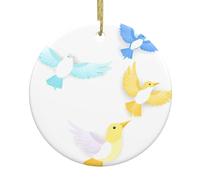 YYHHAOFA Ciondolo rotondo in ceramica con immagine di uccelli tra le stelle, 7,4 cm, dotato di una resistente corda metallica dorata per appenderlo facilmente agli alberi di Natale