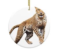 YYHHAOFA Ciondolo rotondo in ceramica con stampa leopardo feroce a forma di albero di Natale, 7,4 cm, squisita porcellana bianca, facile da appendere