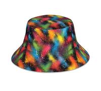 YYHHAOFA Colorful Spray Pattern Picture Riflettente Bucket Hat Uomo e Donna Casual Outdoor Nero