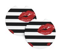 YYHHAOFA Confezione da 2 sottobicchieri con stampa a righe bianche e nere con bocca rossa - eleganti protezioni per bevande: mantieni la tua corsa pulita e fresca!