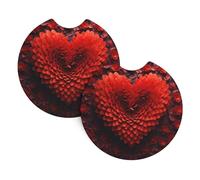 YYHHAOFA Confezione da 2 sottobicchieri per auto con cuori rossi e fiori per San Valentino, resistenti, impermeabili ed eleganti