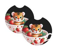 YYHHAOFA Confezione da 2 sottobicchieri per auto, motivo: tigre e fragola, resistenti, impermeabili ed eleganti