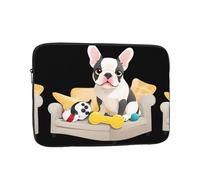 YYHHAOFA Custodia portatile per laptop con immagine di bulldog francese e giocattoli sul divano - Custodia portatile antiurto per laptop da 12 pollici, per uomini e donne, viaggi d'affari, uso