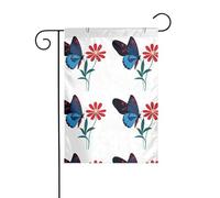 YYHHAOFA Farfalla blu su piccolo fiore rosso modello bandiera giardino cortile decorazione 30,5 x 45,7 cm per giardino terrazza balcone