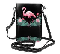 YYHHAOFA Fenicottero tra i cespugli di rosa modello piccola borsa di cuoio del telefono di vibrazione di vibrazione delle donne del modello, impermeabile e durevole