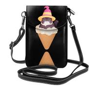 YYHHAOFA Gatto grasso che si siede sul modello del gelato piccola borsa del telefono di vibrazione del cuoio delle donne della borsa a tracolla, impermeabile e durevole