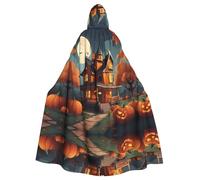YYHHAOFA Il mantello con cappuccio per adulti di Halloween stampato Pumpkin House è un mantello super grande, confortevole e resistente