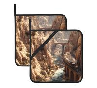YYHHAOFA Il treno nella gola Pattern Square pot mat set due pezzi, isolato, ispessito, impermeabile, facile da pulire
