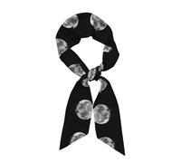 YYHHAOFA La terrificante sciarpa di seta a strisce lunghe con motivo pipistrello e luna per donne, striscia morbida e liscia, accessori per borse