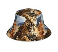 YYHHAOFA Leopard in Search of Prey Printing Cappello alla pescatora riflettente leggero, traspirante, pieghevole, per uomini e donne, nero