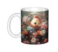 YYHHAOFA Little fish in the flower basket Stampa tazza in ceramica Tazze per cappuccino, latte, cereali, yogurt, latte, bevande calde o fredde Forno a microonde