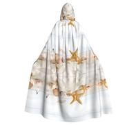 YYHHAOFA Mantello con cappuccio con perle, stelle marine, conchiglie, per cosplay, a maniche lunghe, strato resistente per festival