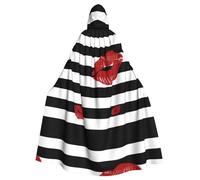 YYHHAOFA Mantello con cappuccio con stampa a righe bianche e nere con stampa a bocca rossa, extra large per costume di Halloween e cosplay