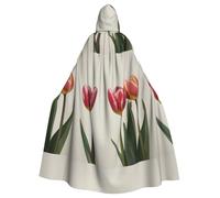 YYHHAOFA Mantello con cappuccio con tre fiori di tulipano stampe, per Halloween, per adulti, decorazione per feste, cosplay, feste in maschera