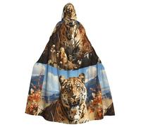 YYHHAOFA Mantello con cappuccio, motivo leopardo in cerca di preda, per Halloween, per adulti, senza cerniera, comodo per feste in costume