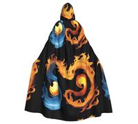 YYHHAOFA Mantello con cappuccio per adulti di Halloween con stampa simbolo dell'acqua e fuoco senza cerniera, comodo per feste in costume